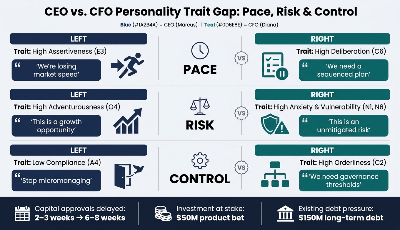 CEO vs CFO Personality Trait Gap: Pace, Risk & Control