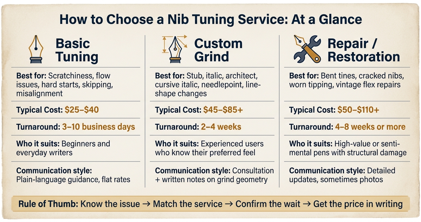 Nib Tuning Service Types: Cost, Wait Time & Best Use