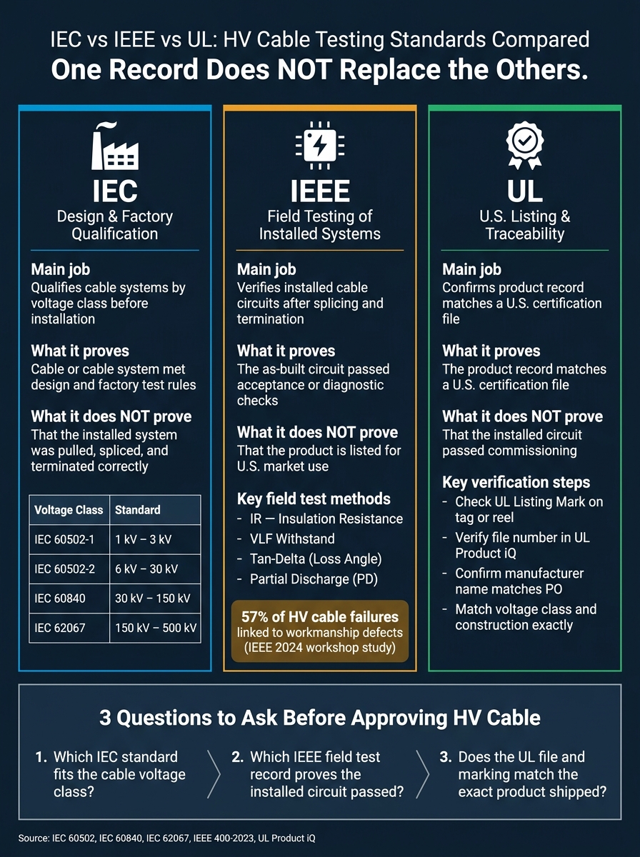 IEC vs IEEE vs UL: HV Cable Testing Standards Compared