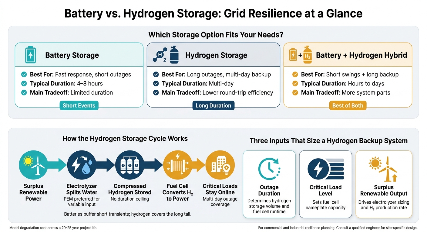 Battery vs. Hydrogen Storage: Grid Resilience at a Glance