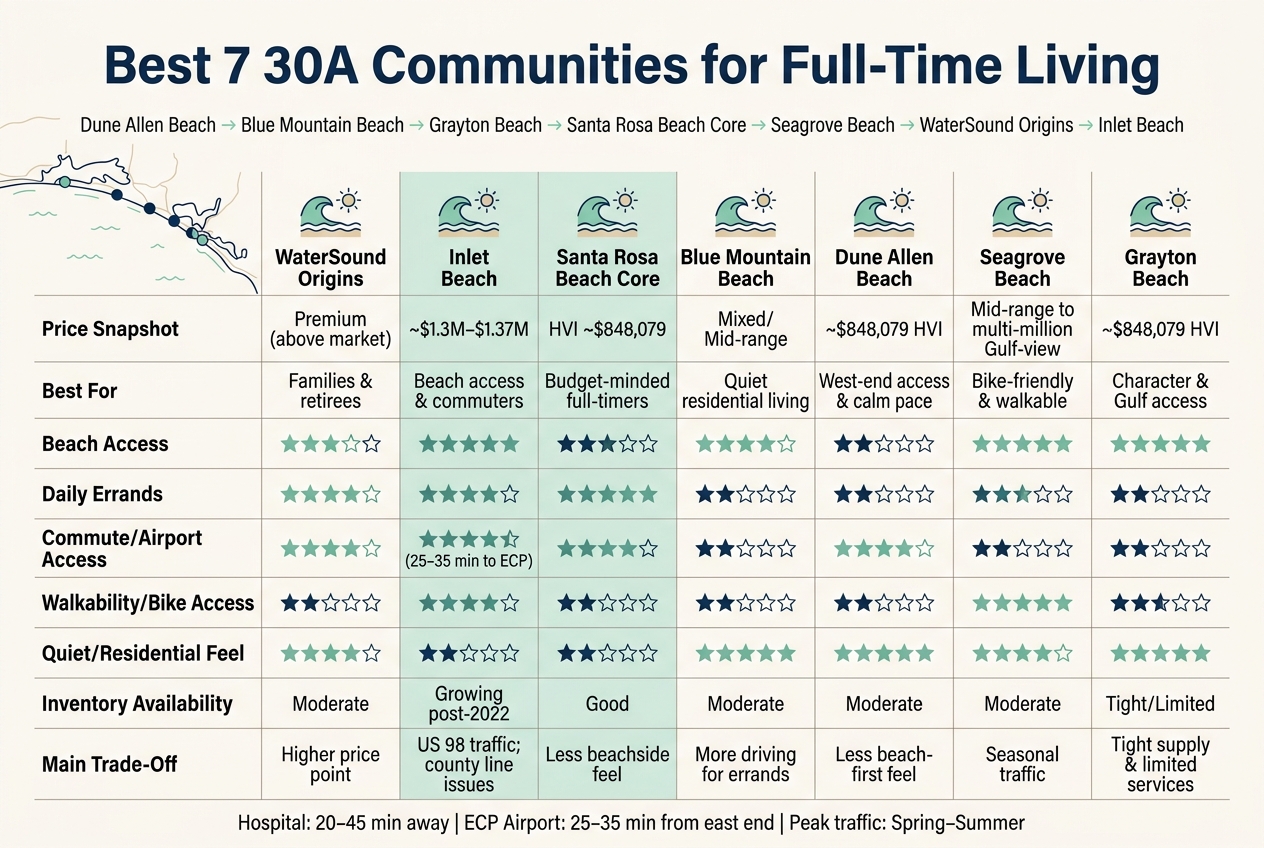 Best 30A Communities for Full-Time Living: Side-by-Side Comparison