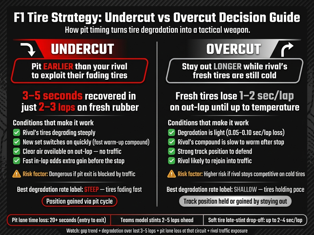 F1 Tire Strategy: Undercut vs Overcut Decision Guide