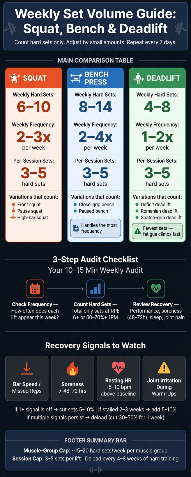 Weekly Set Volume Guide: Squat, Bench & Deadlift