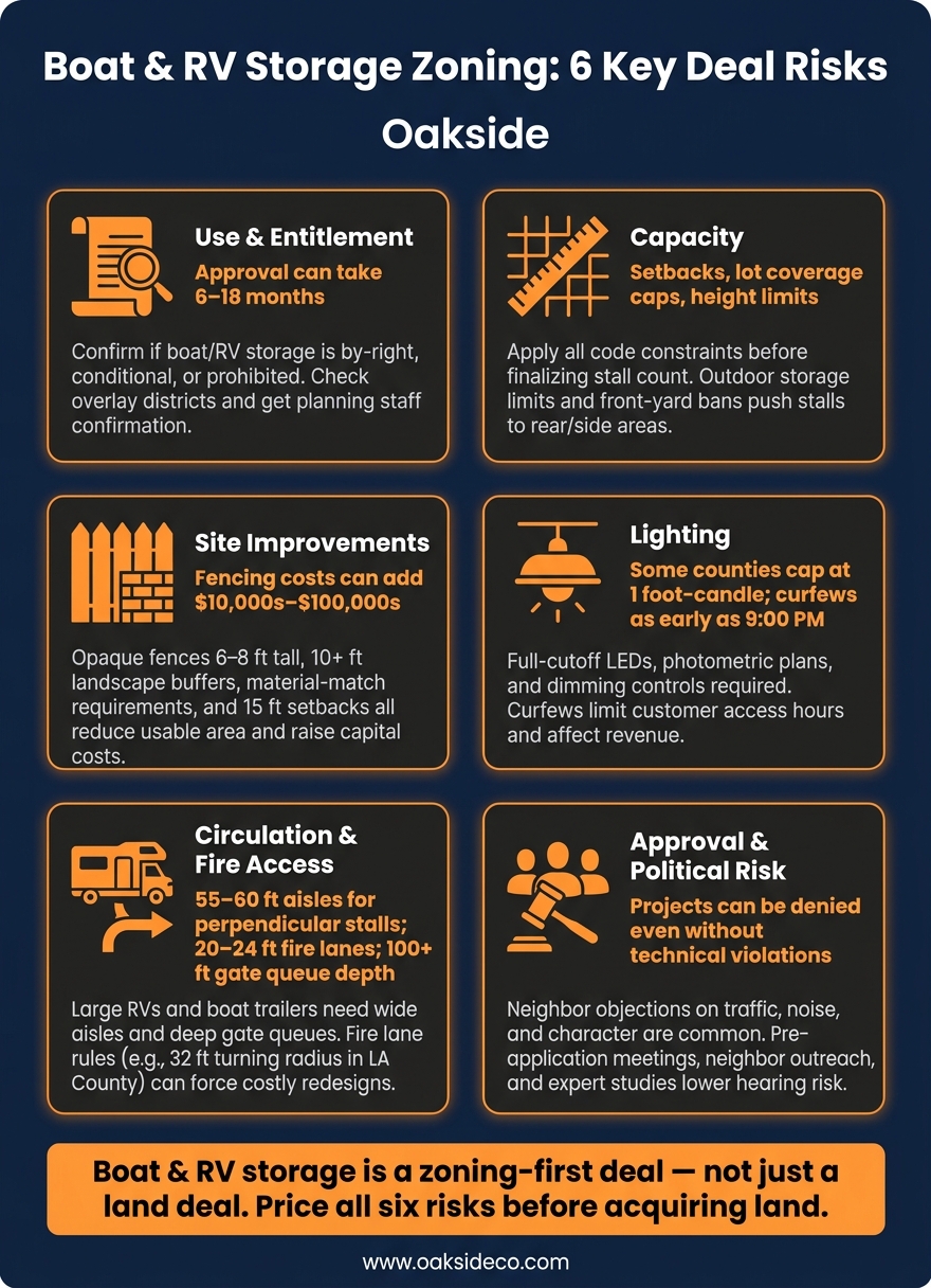 Boat & RV Storage Zoning Risk Checklist: 6 Key Deal Factors