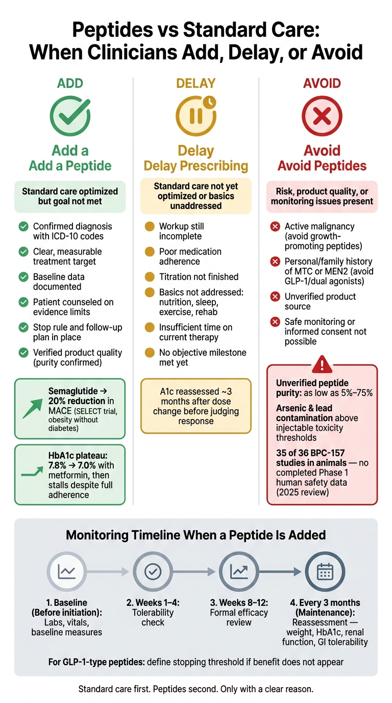 Peptides vs Standard Care: Add, Delay, or Avoid Decision Guide