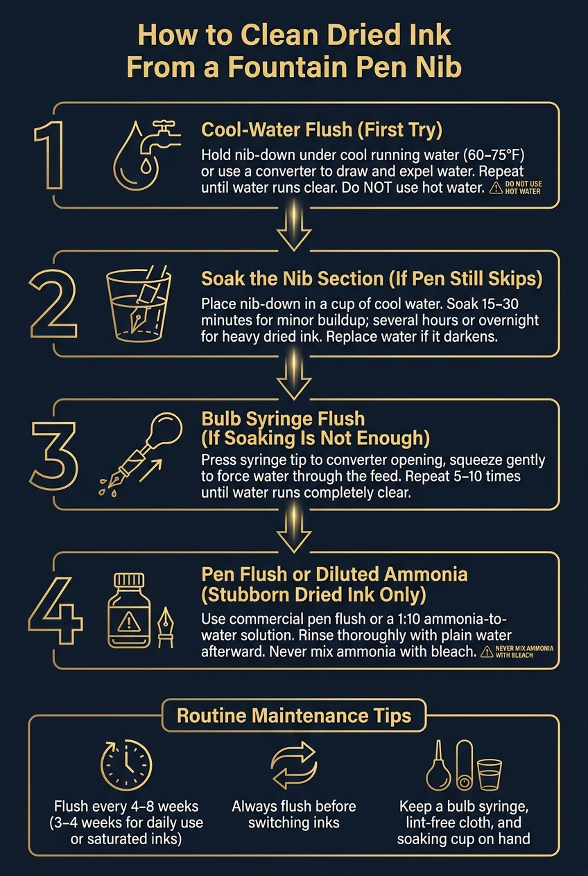 How to Clean Dried Ink From a Fountain Pen Nib