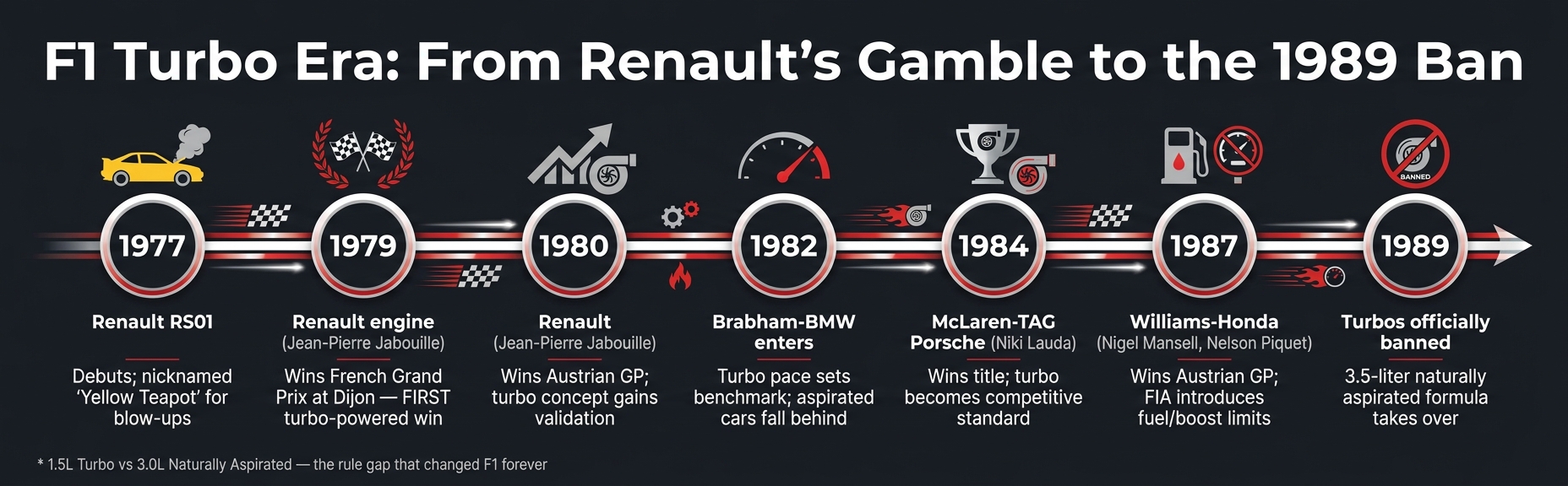 F1 Turbo Era Timeline: From Renault's Gamble to the 1989 Ban
