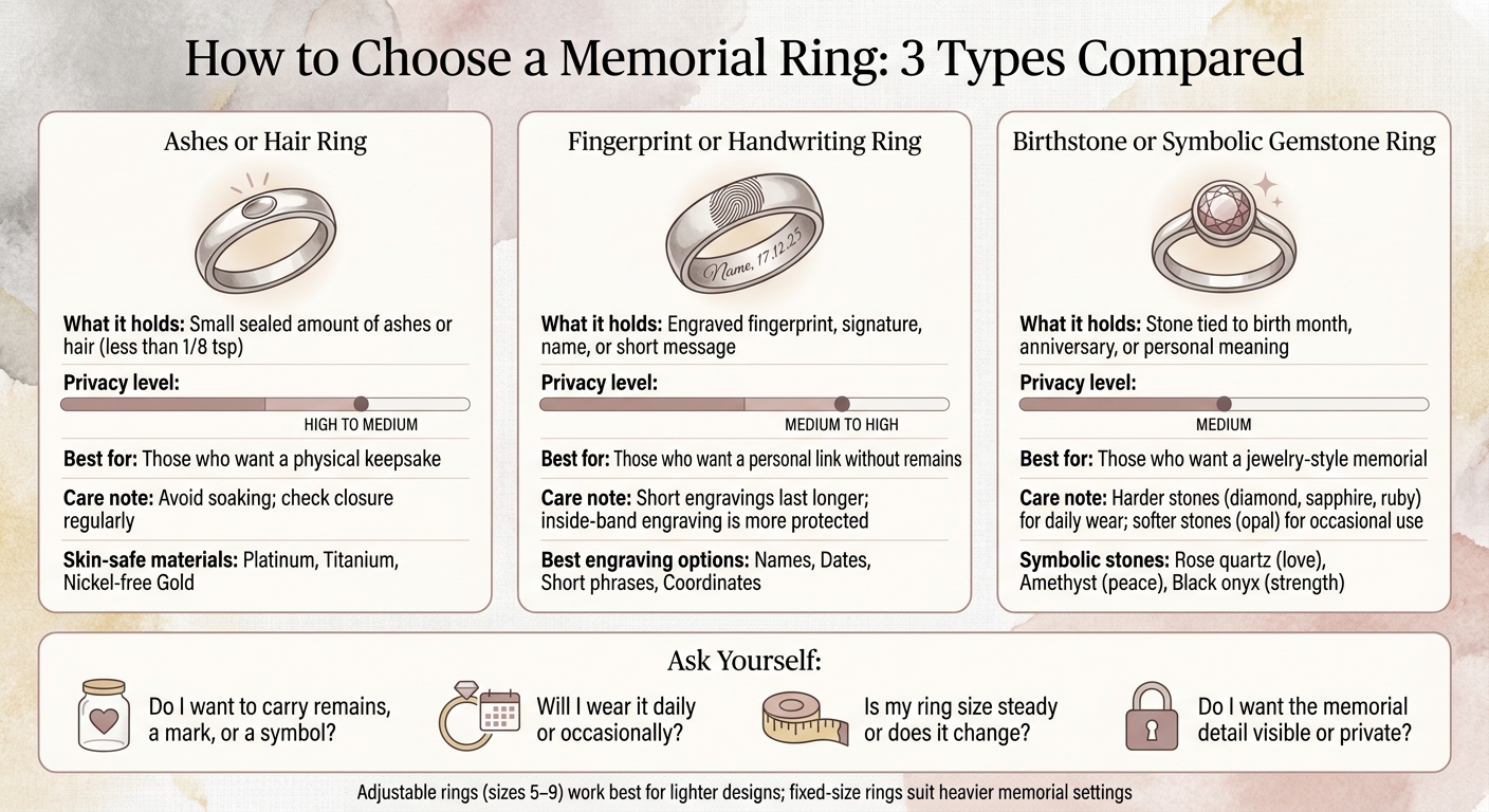 Memorial Ring Types Compared: Ashes, Fingerprint & Birthstone Rings