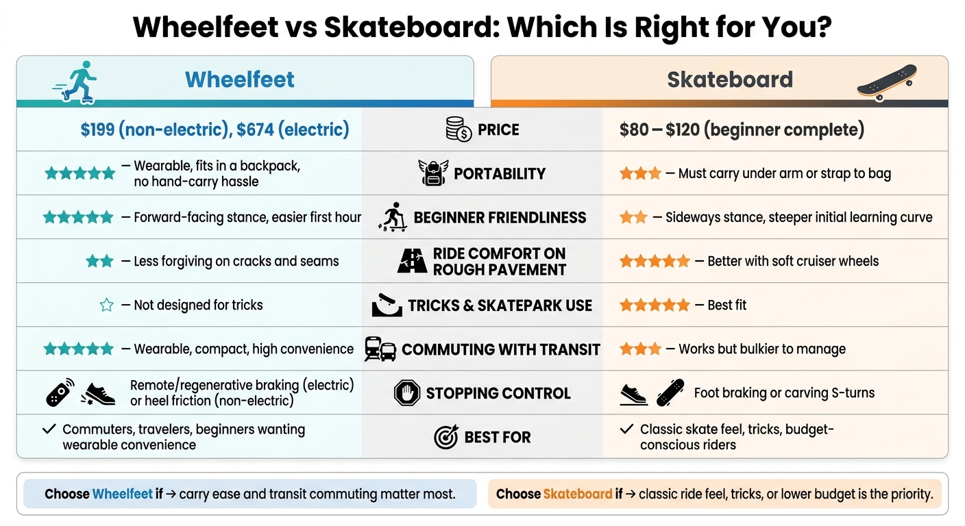 Wheelfeet vs Skateboard: Side-by-Side Comparison for Urban Riders
