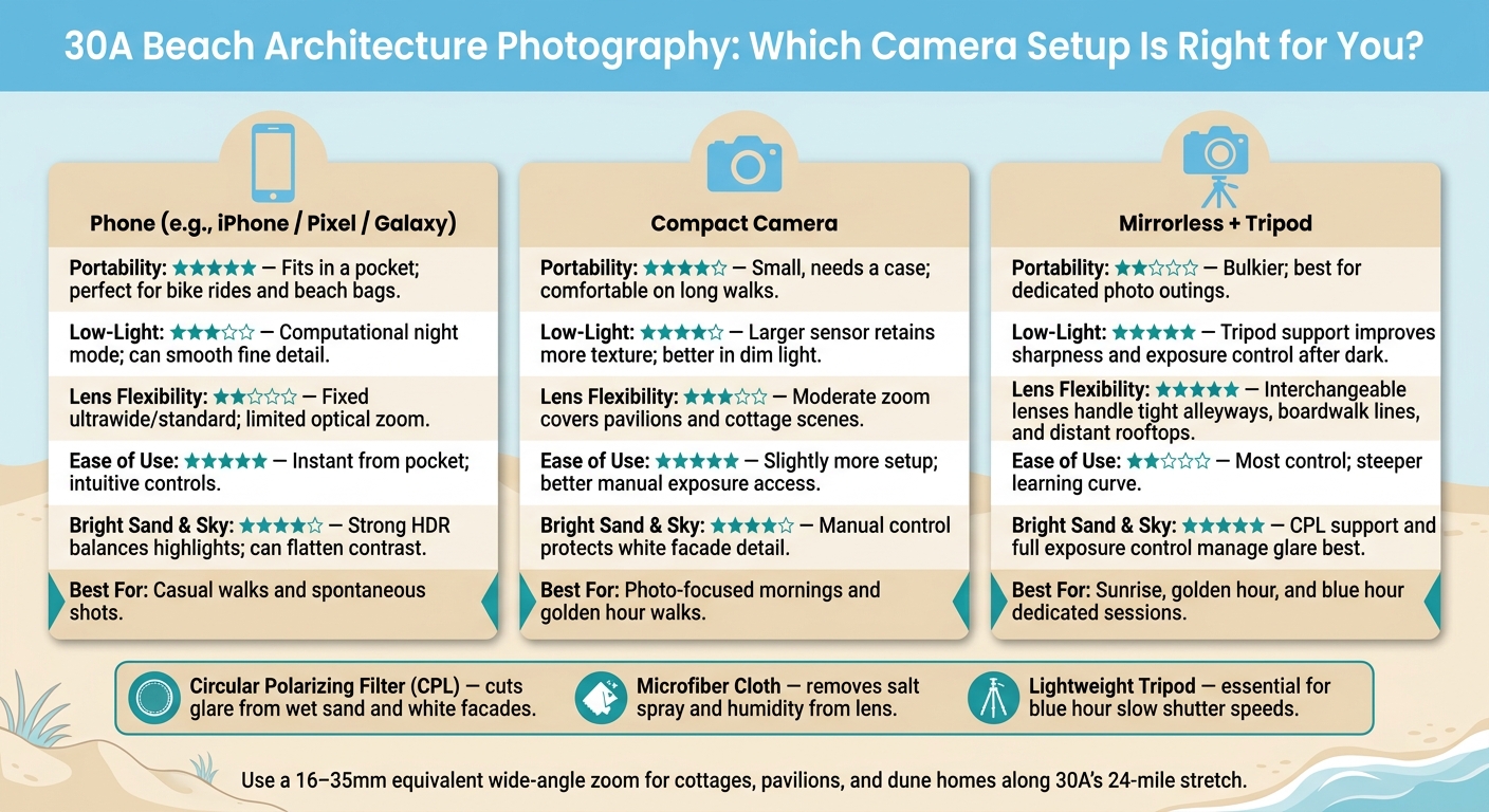 30A Beach Architecture Photography: Camera Gear Comparison Guide
