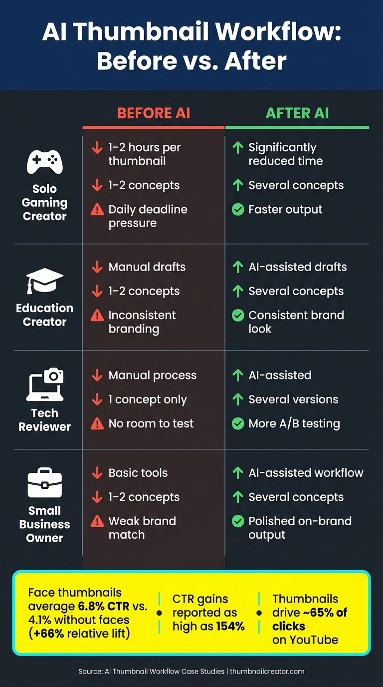 AI Thumbnail Workflow: Before vs. After Results by Creator Type
