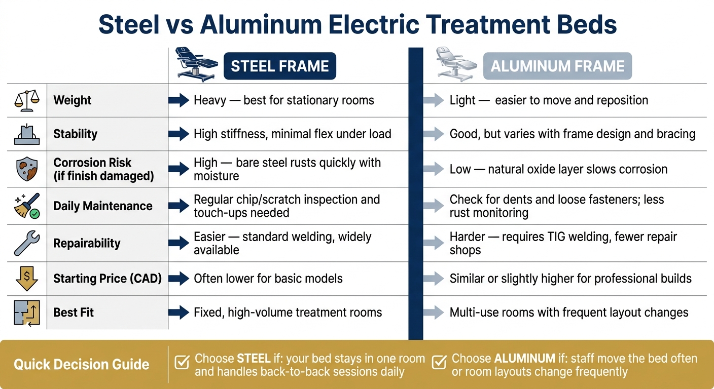 Steel vs Aluminum Electric Treatment Beds: Side-by-Side Comparison