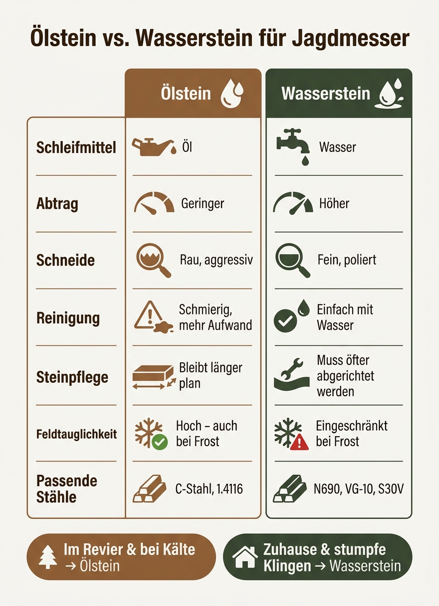 Ölstein vs. Wasserstein für Jagdmesser – Der direkte Vergleich