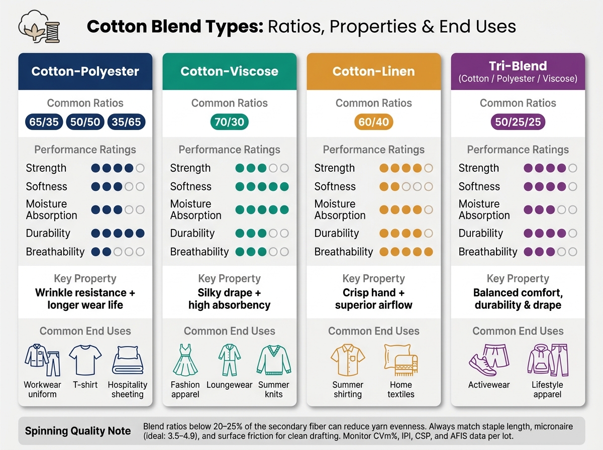 Cotton Blend Types: Ratios, Properties & End Uses Compared