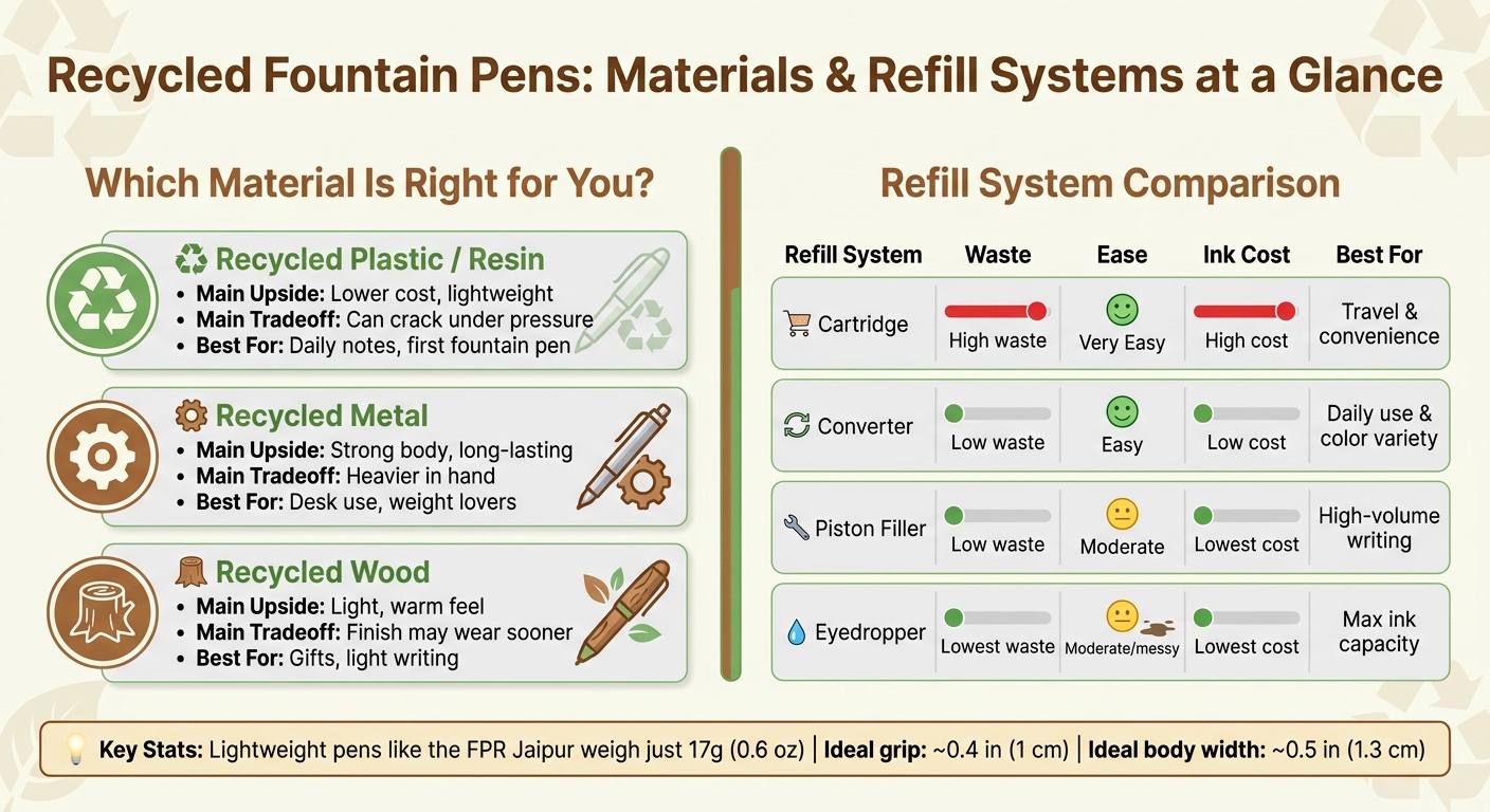 Recycled Fountain Pen Types & Refill Systems Compared
