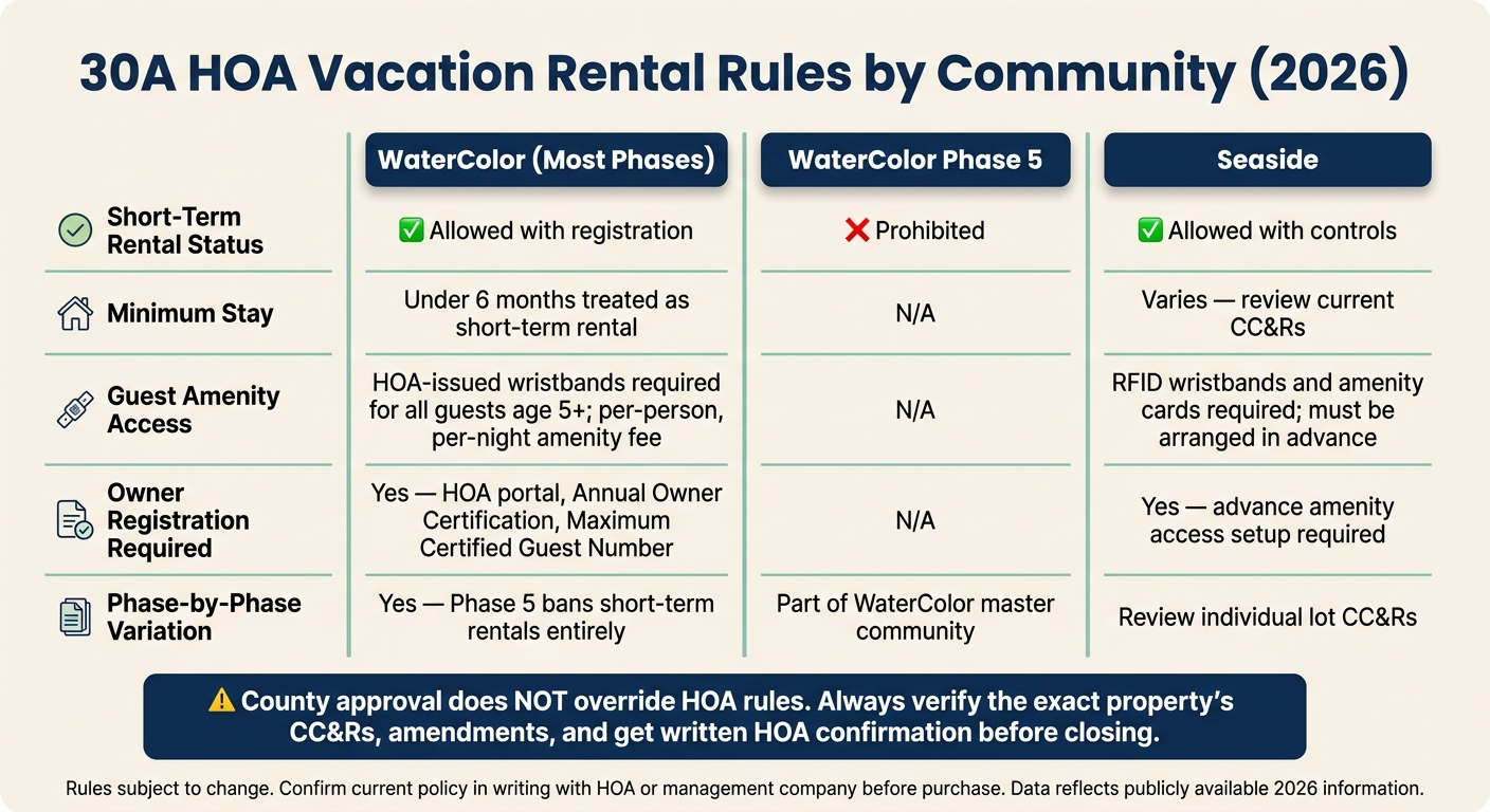 30A HOA Vacation Rental Rules: Community Comparison Guide 2026