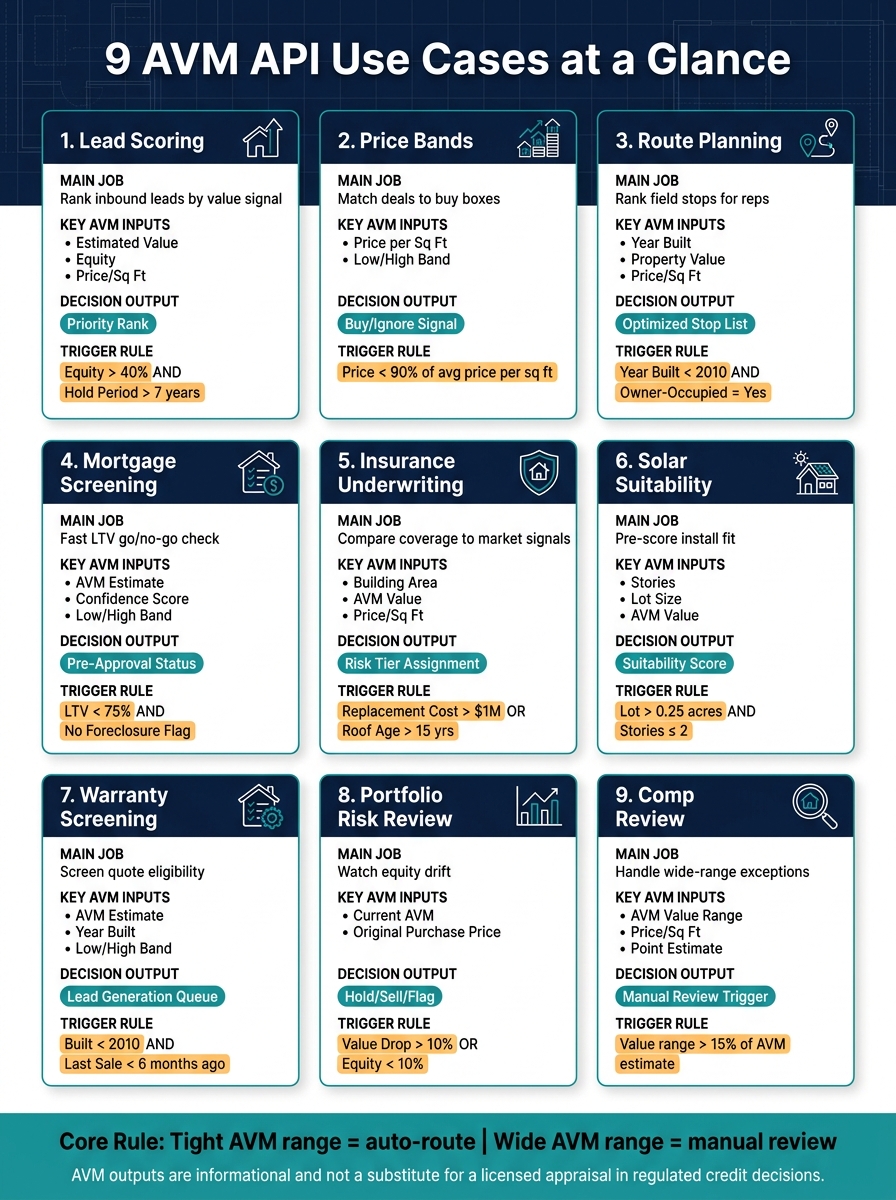9 AVM API Use Cases: Inputs, Triggers & Decision Outputs