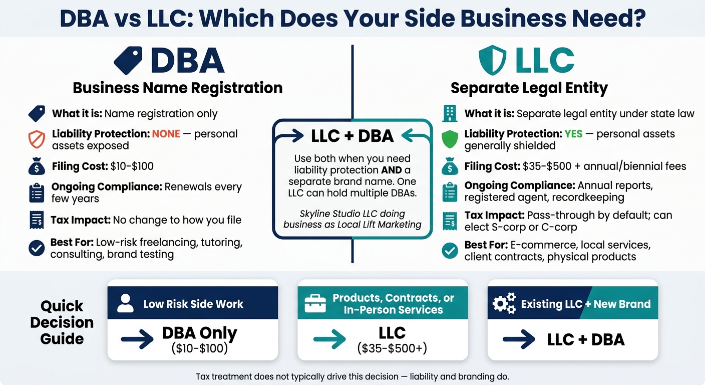 DBA vs LLC: Side Business Structure Comparison
