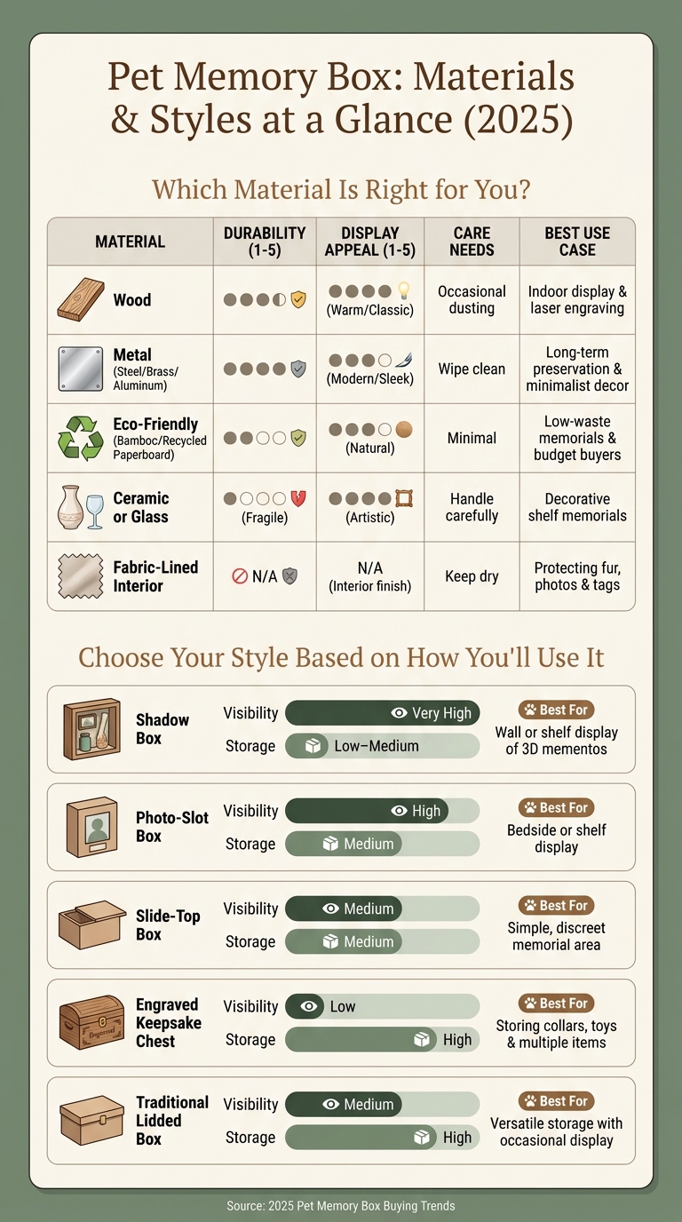 Pet Memory Box Materials & Styles Compared: 2025 Guide