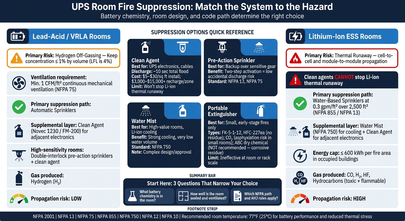 UPS Room Fire Suppression Systems: Battery Type vs. Protection Method
