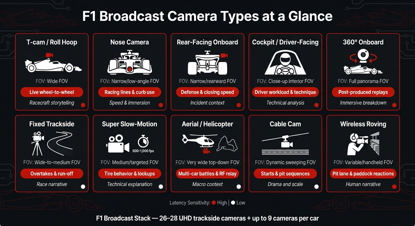 F1 Broadcast Camera Types: Field of View, Use Case & Storytelling Value