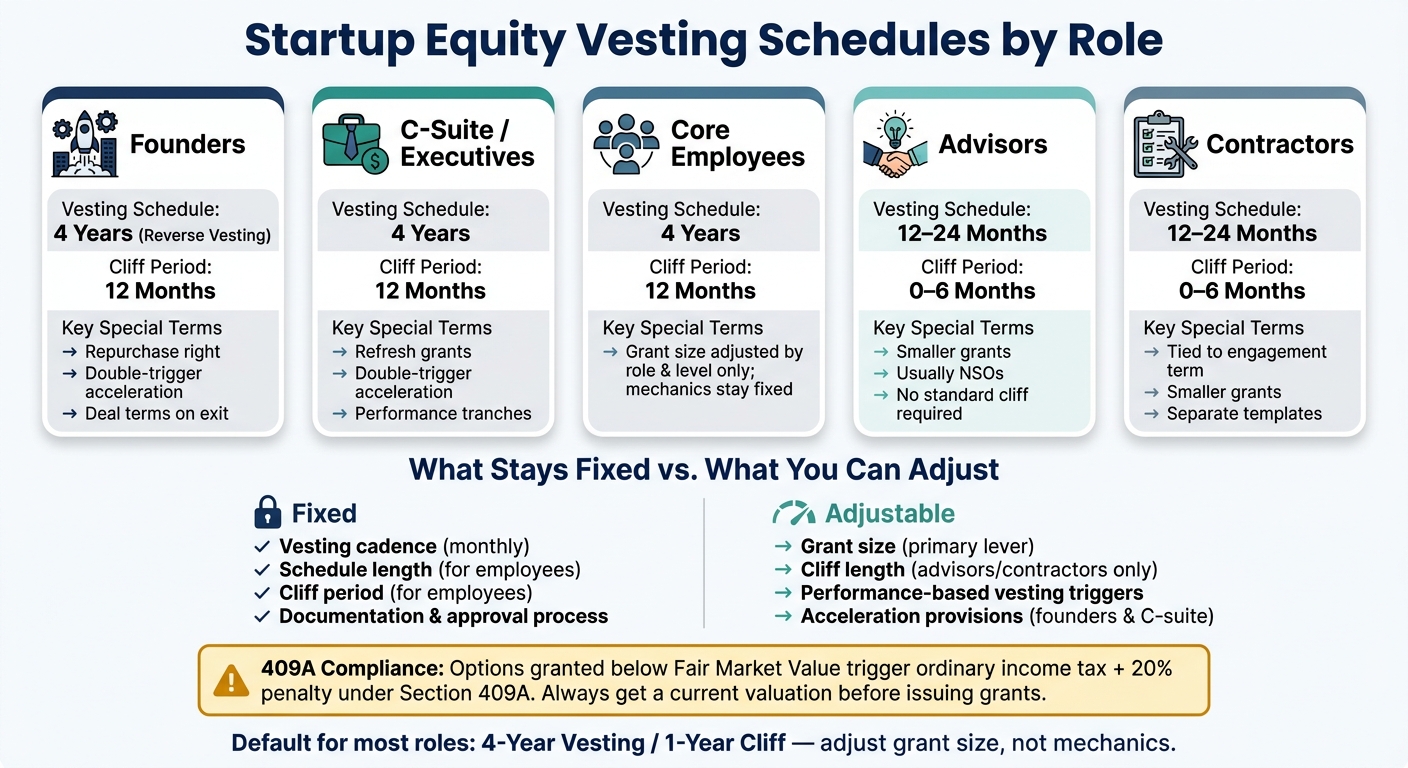 Startup Equity Vesting Schedules by Role: Quick Reference Guide