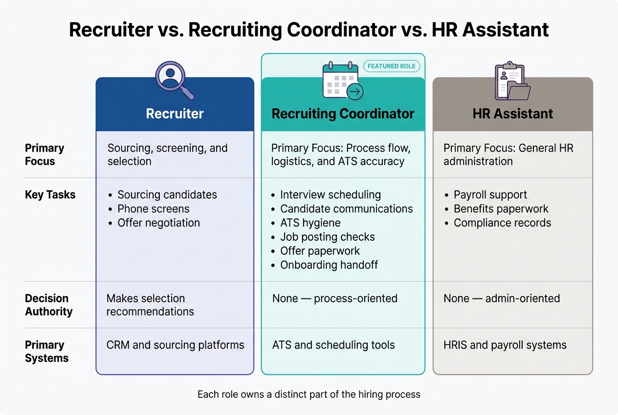 Recruiter vs. Recruiting Coordinator vs. HR Assistant: Role Comparison