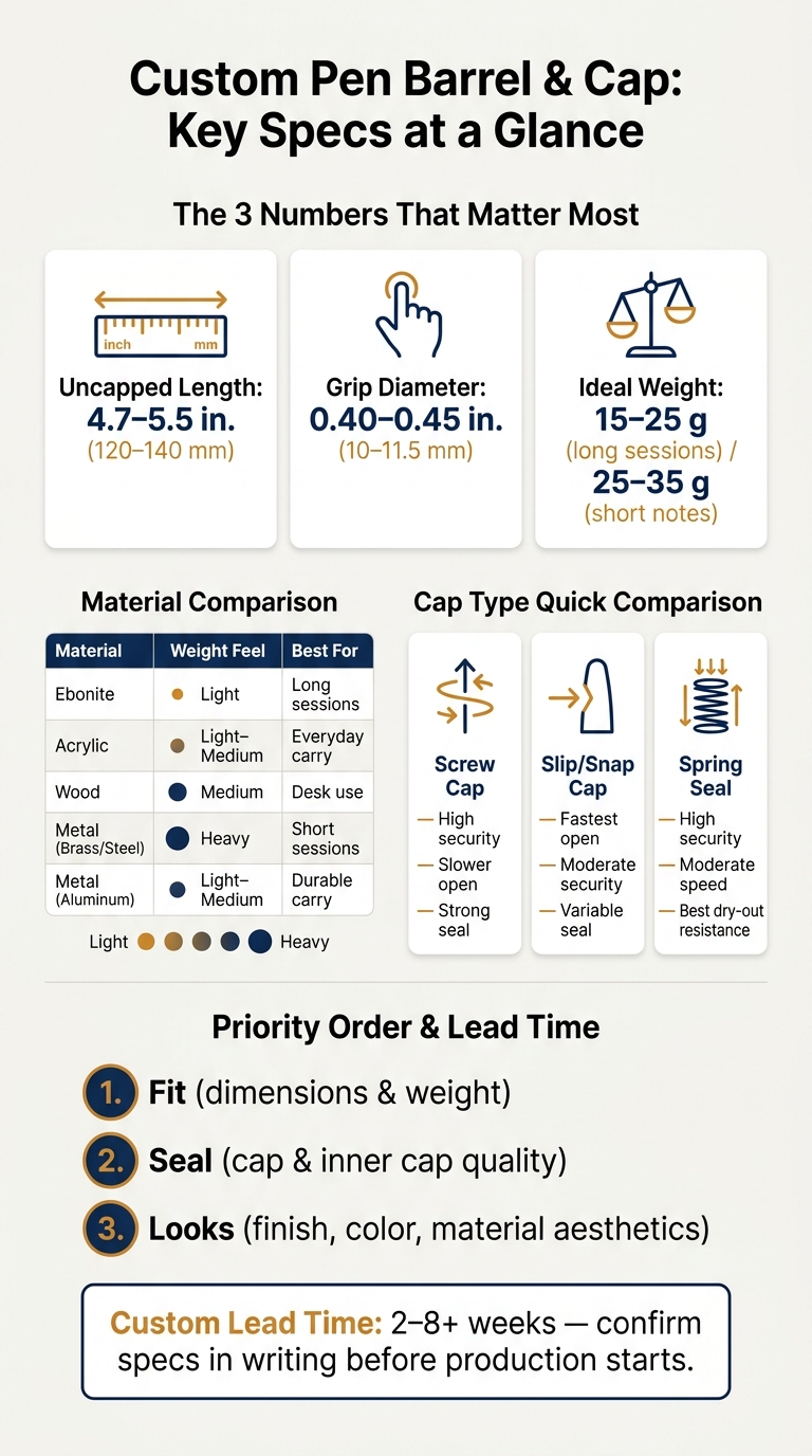 Custom Pen Barrel & Cap: Key Specs at a Glance