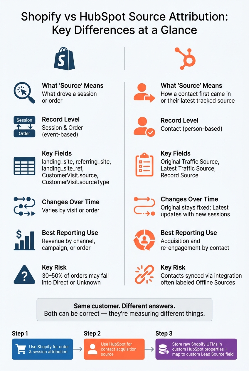 Shopify vs HubSpot Source Attribution: Key Differences at a Glance