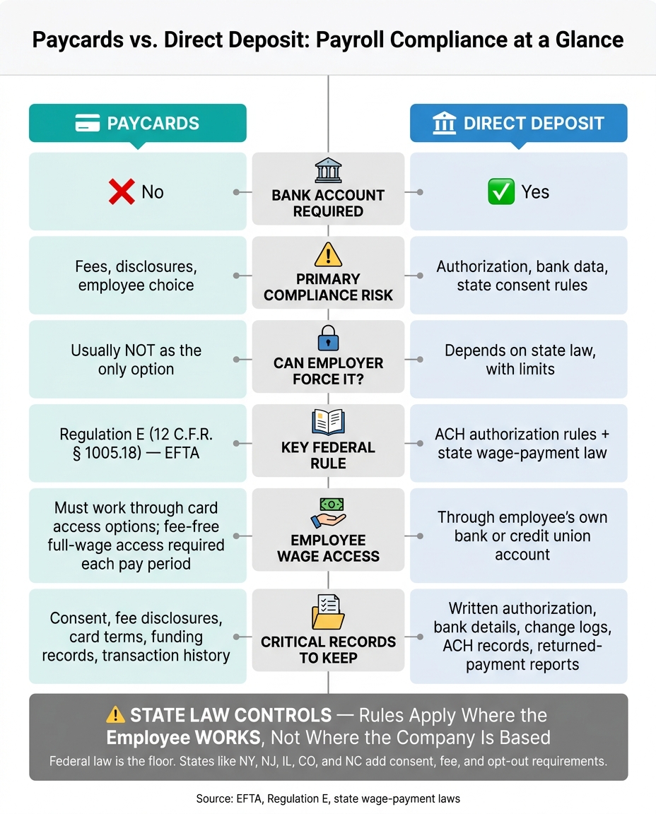 Paycards vs. Direct Deposit: Compliance Comparison Guide