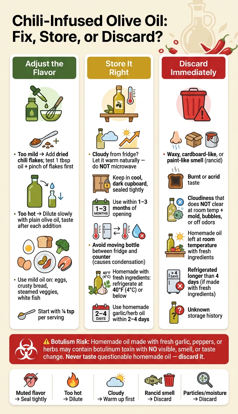Chili-Infused Olive Oil: Fix, Store, or Discard?