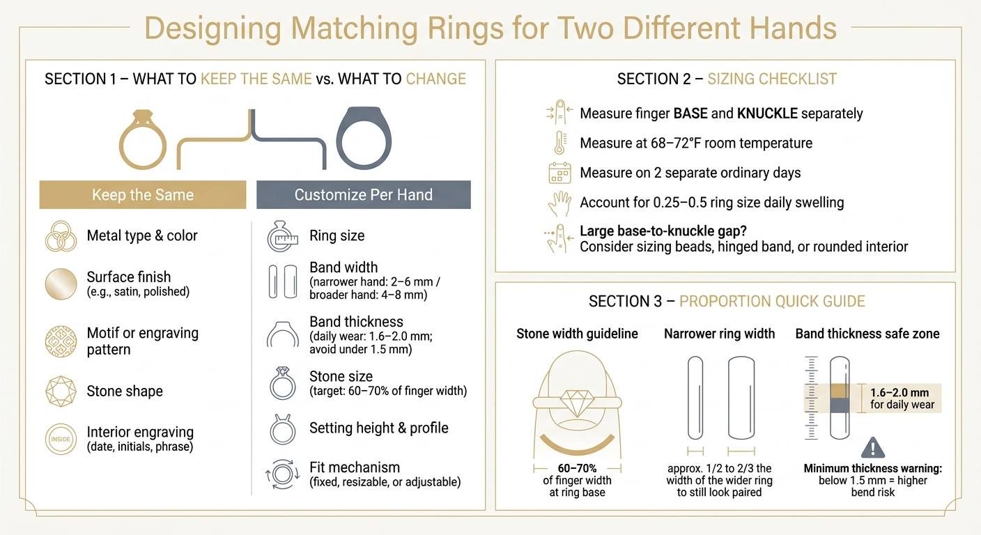 How to Design Matching Rings for Different Hands: Key Proportions & Shared Details