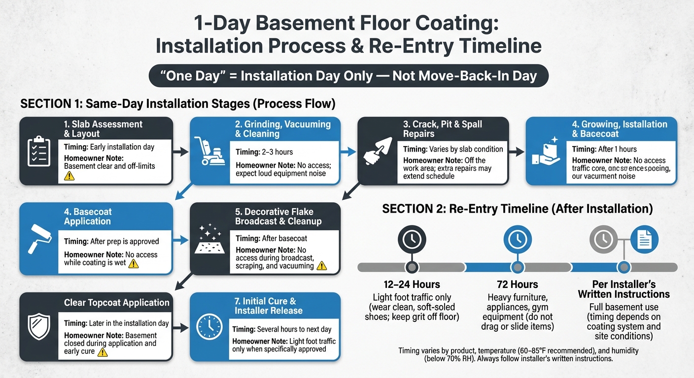 1-Day Basement Floor Coatings: What To Expect 1 1-Day Basement Floor Coating: Installation Process & Re-Entry Timeline