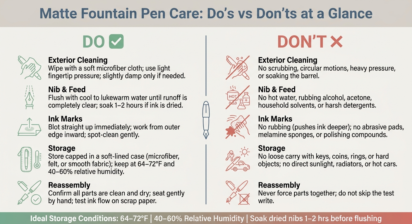 Matte Fountain Pen Care: Do's vs Don'ts at a Glance