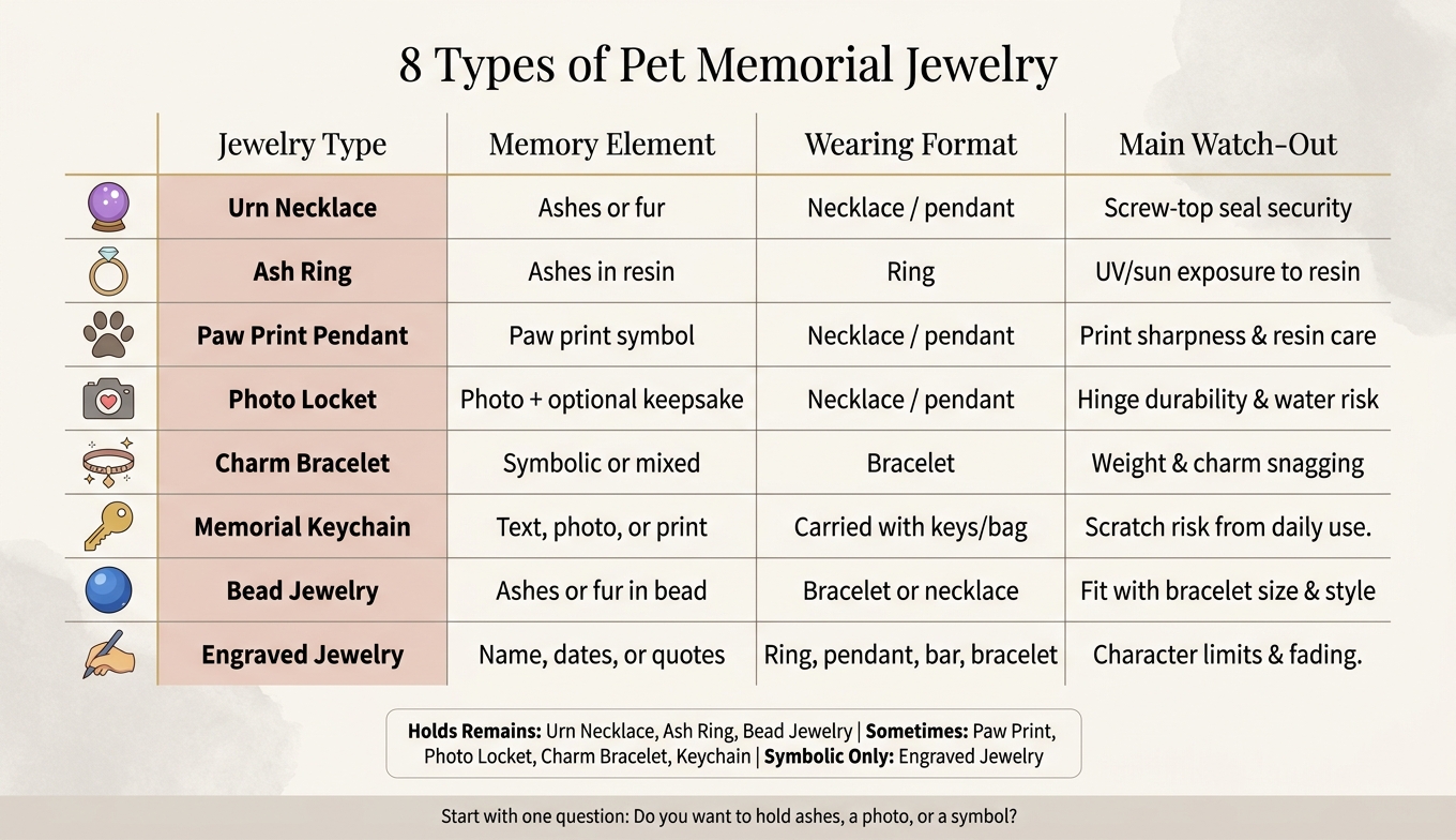 8 Types of Pet Memorial Jewelry: Side-by-Side Comparison