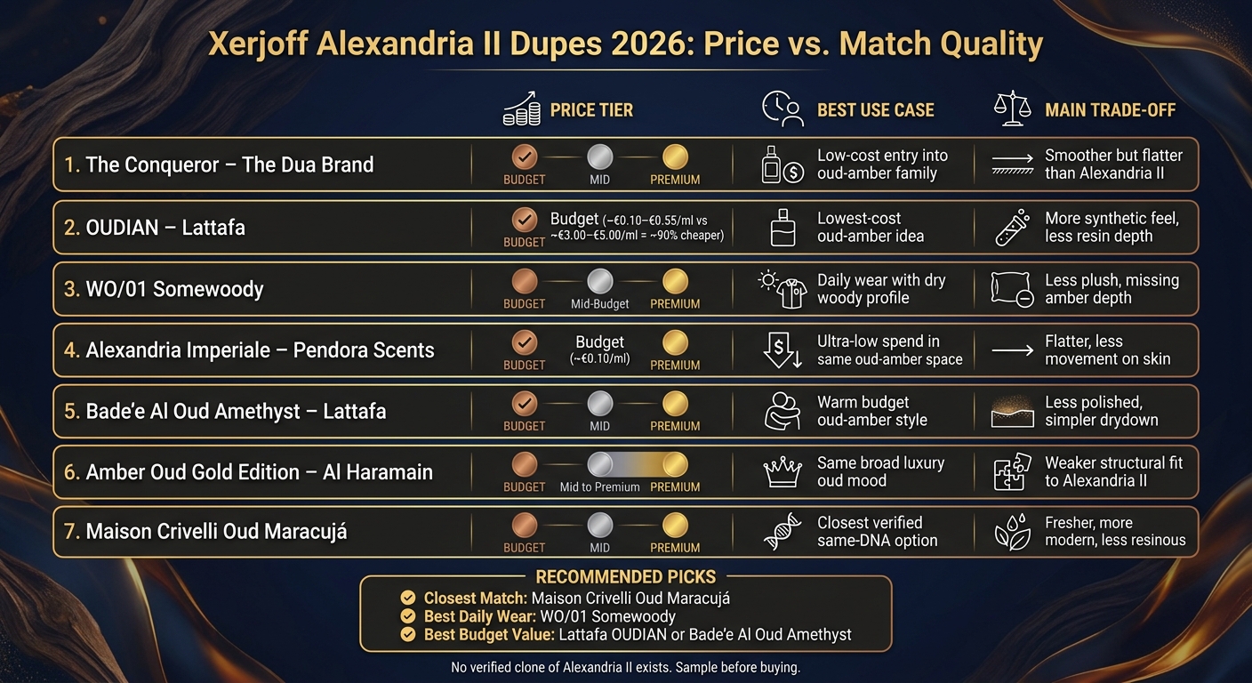 Xerjoff Alexandria II Dupes 2026: Price vs. Match Quality Compared