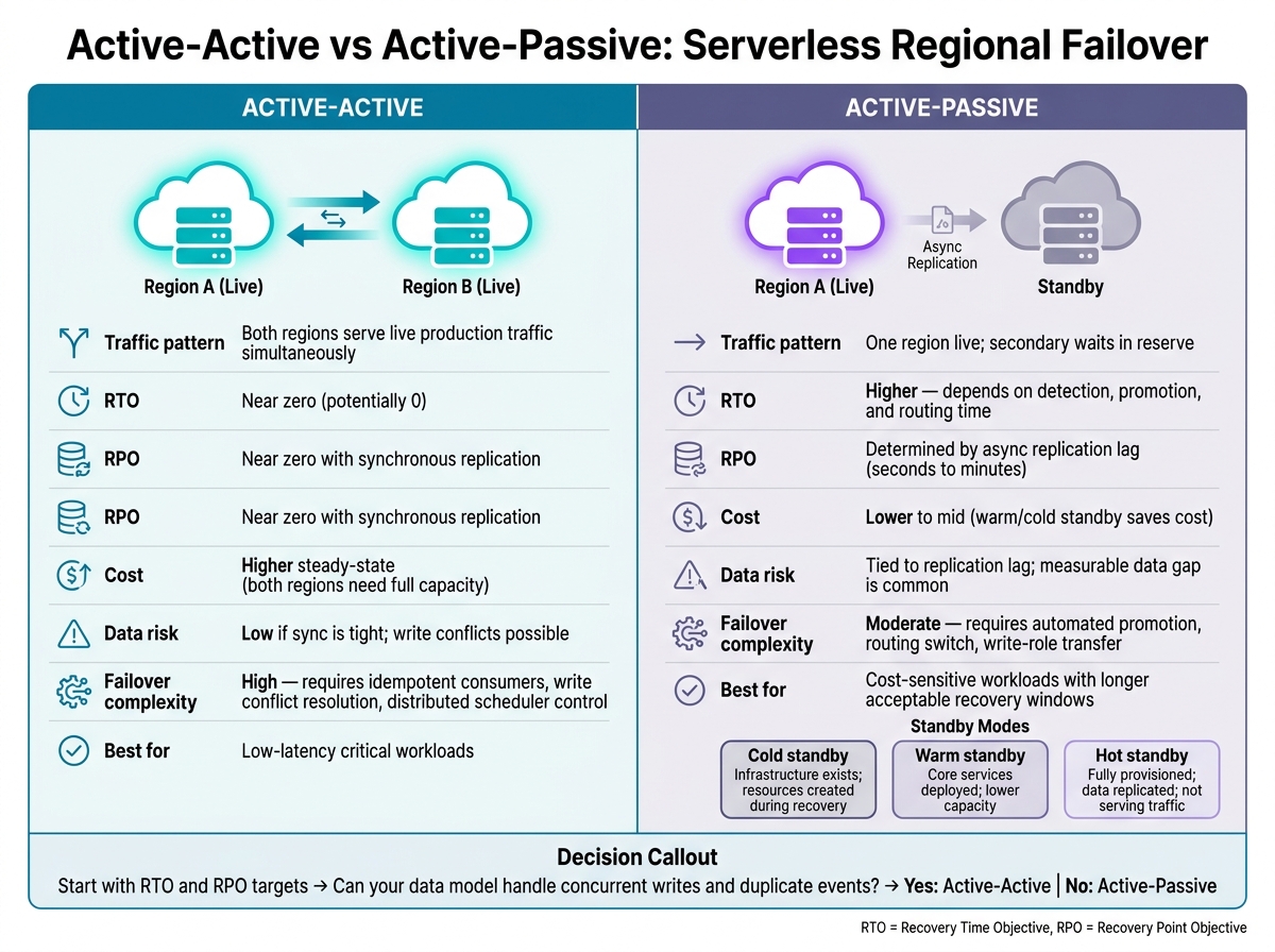 Active-Active vs Active-Passive: Serverless Regional Failover Comparison