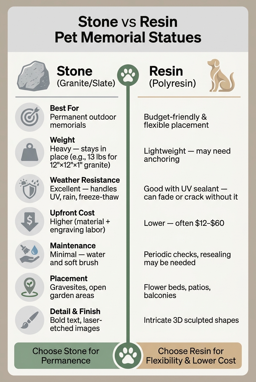 Stone vs Resin Pet Memorial Statues: Side-by-Side Comparison
