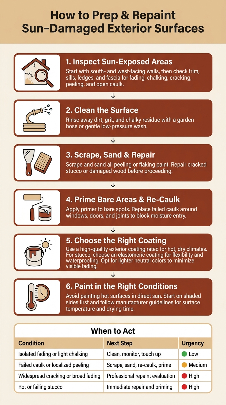 Sun Damage to Exterior Paint: Signs, Inspection & Fix Steps