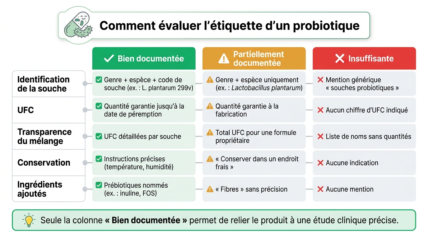 Comment évaluer l'étiquette d'un probiotique : grille de comparaison