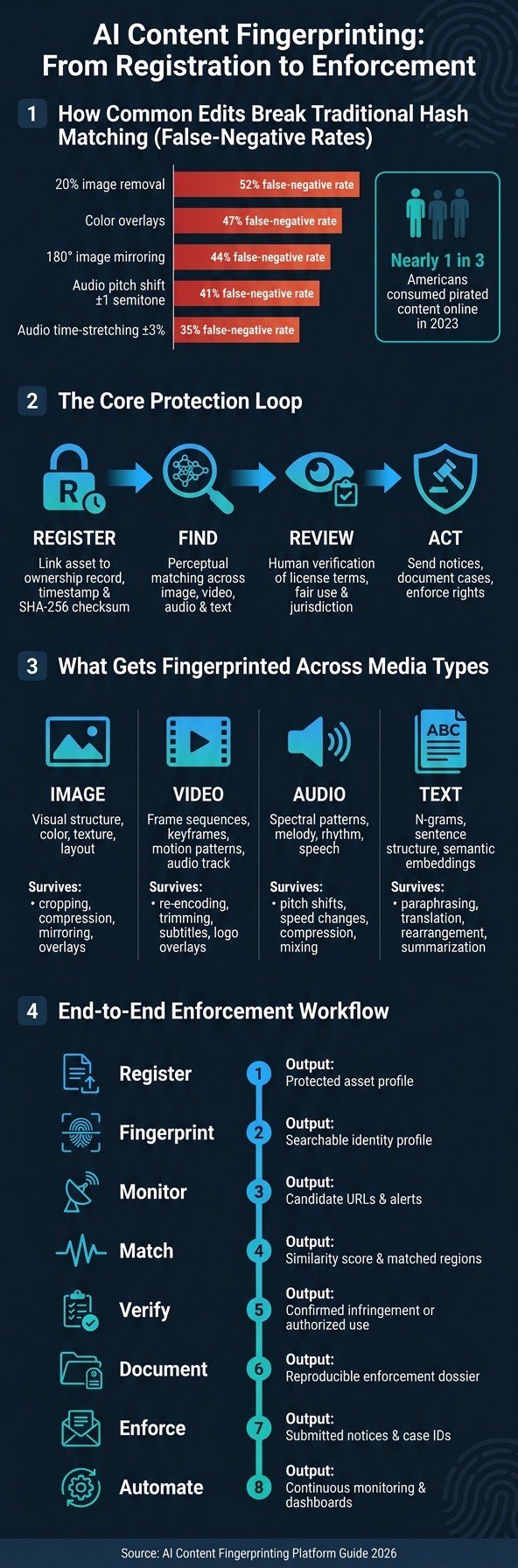AI Content Fingerprinting: From Registration to Enforcement (2026)