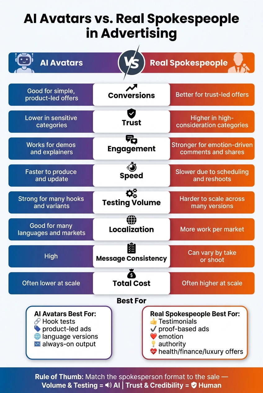 AI Avatars vs. Real Spokespeople: Ad Performance Comparison