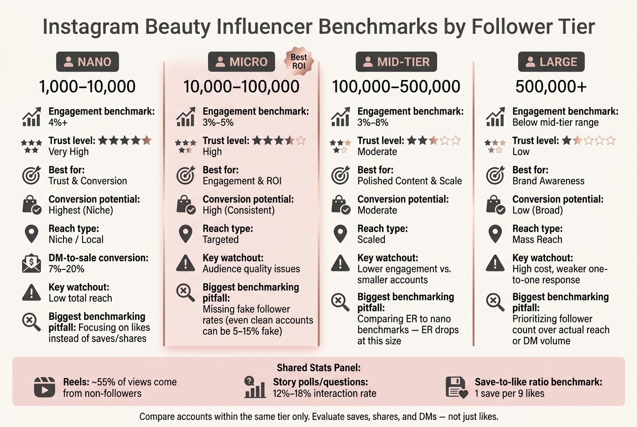 Instagram Beauty Influencer Benchmarks by Follower Tier