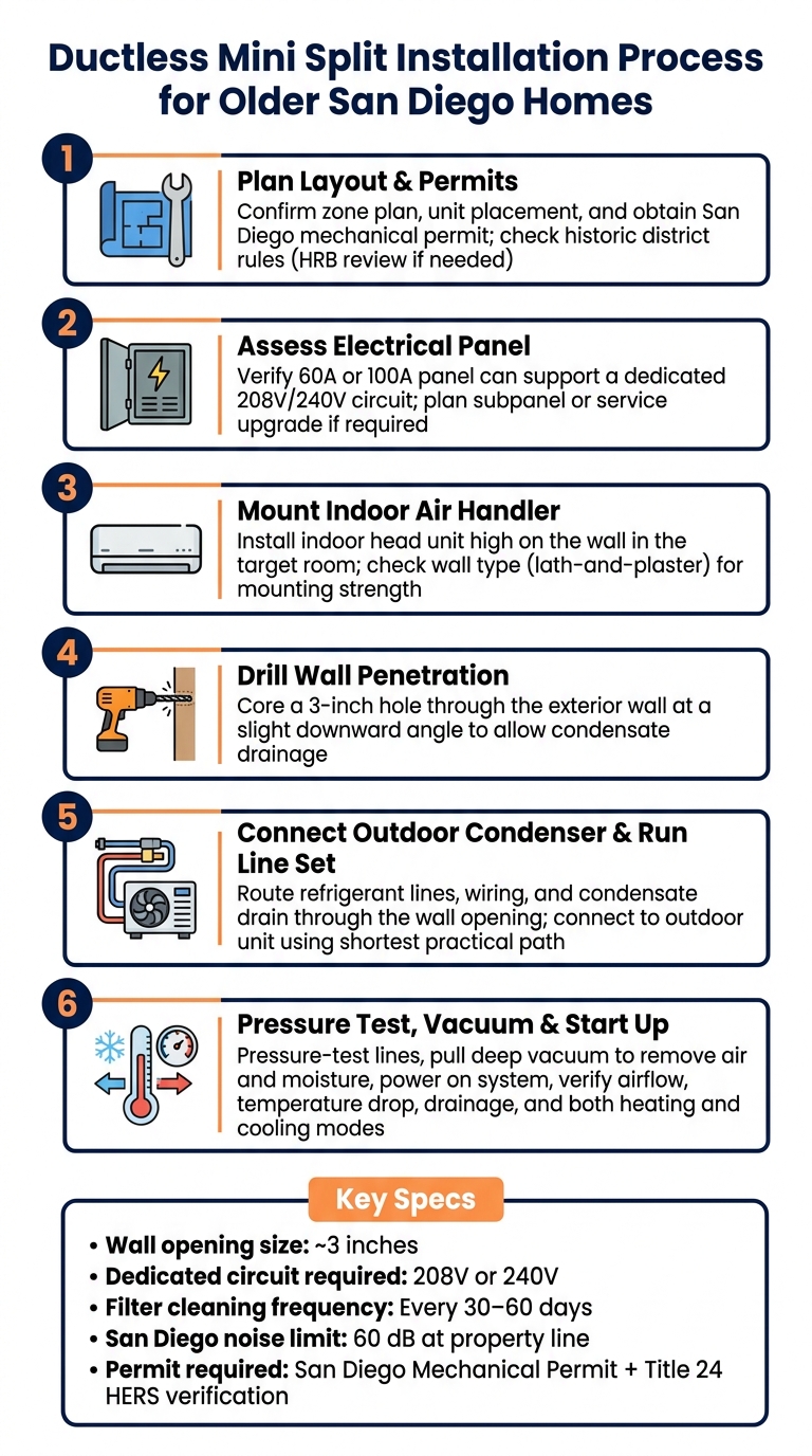 How Ductless Mini Splits Are Installed in Older San Diego Homes