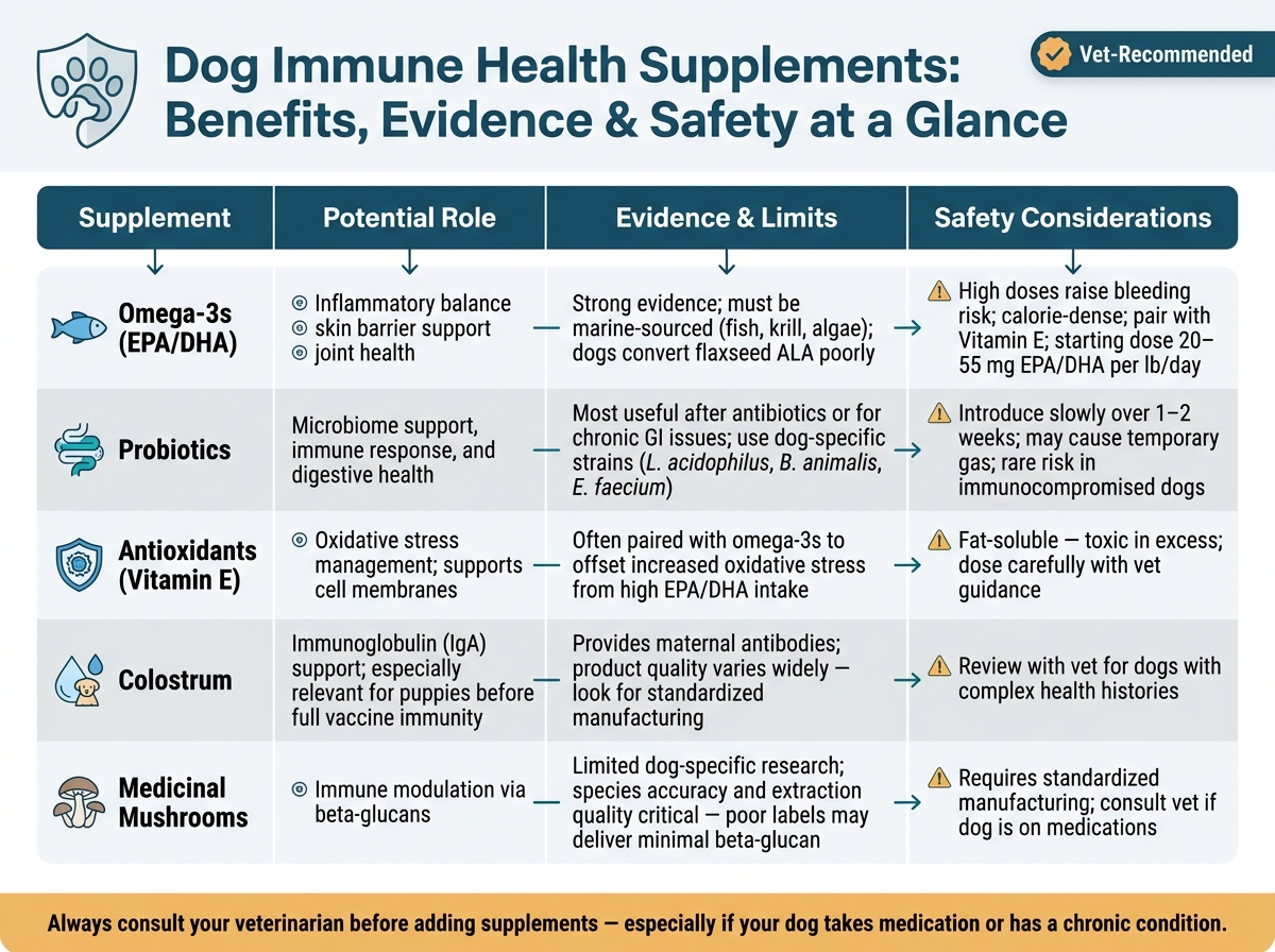 Dog Immune Health: Key Supplements Compared – Benefits, Evidence & Safety