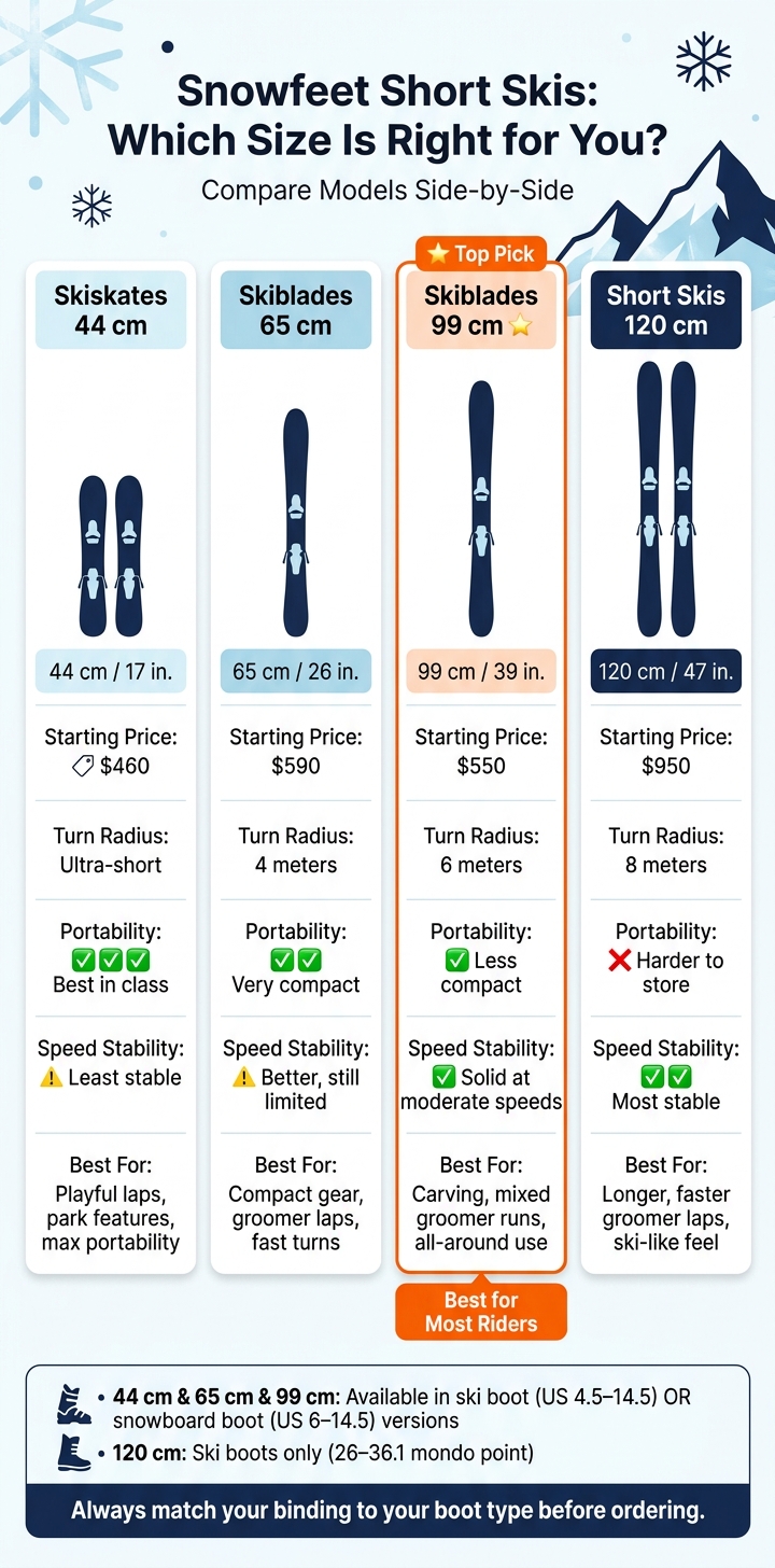 Short Ski Comparison: Snowfeet Models at a Glance