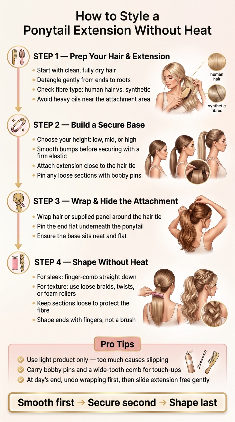 How to Style a Ponytail Extension Without Heat: 4-Step Guide