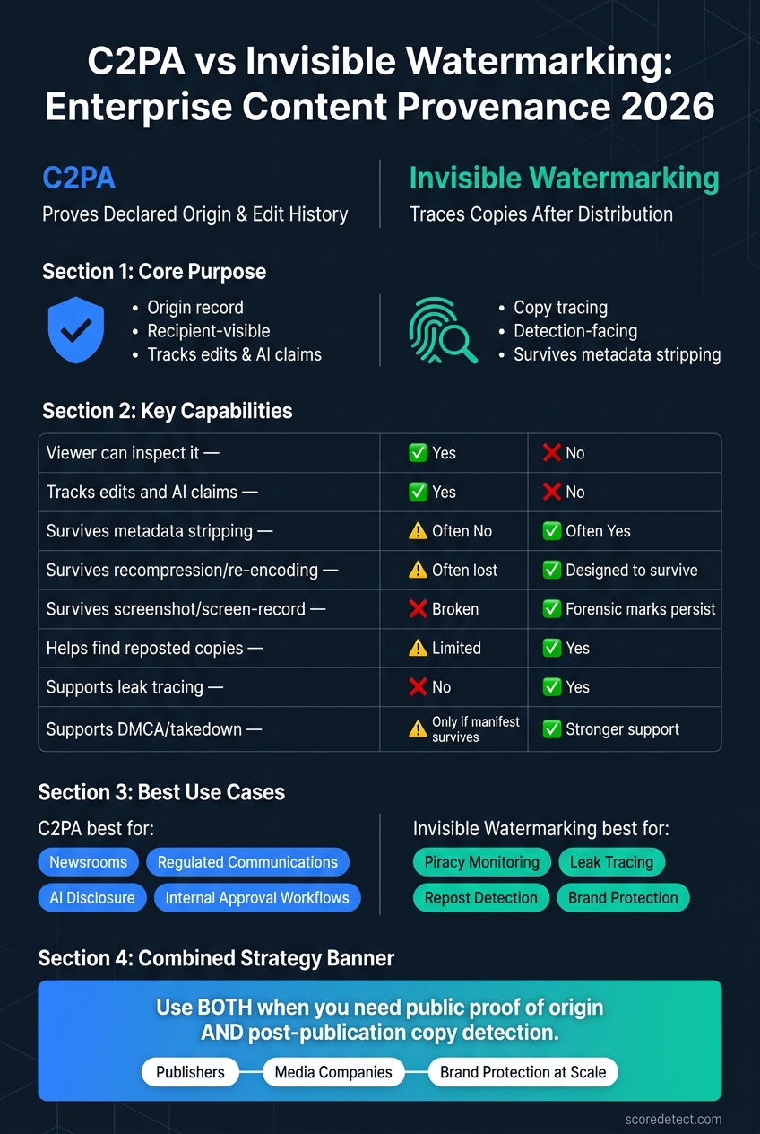 C2PA vs Invisible Watermarking: Enterprise Content Provenance Comparison 2026