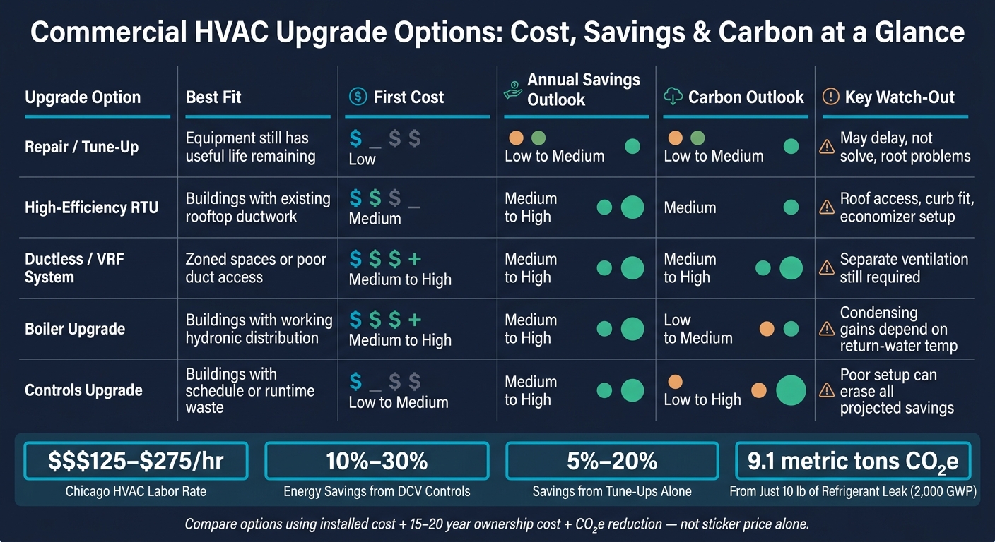 Commercial HVAC Upgrade Options: Cost, Savings & Carbon Comparison