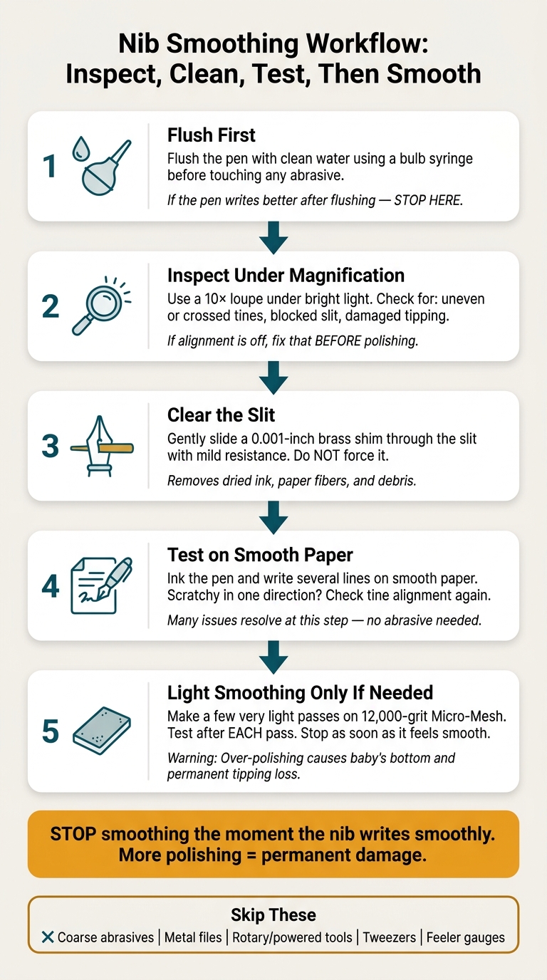 Nib Smoothing Workflow: Inspect, Clean, Test, Then Smooth